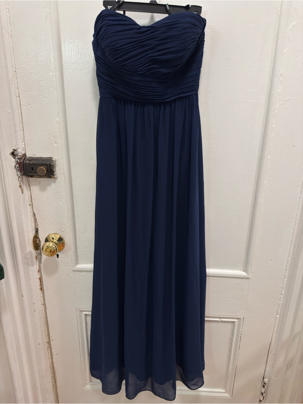 Donna Morgan Navy Strapless Ruched Chiffon Gown